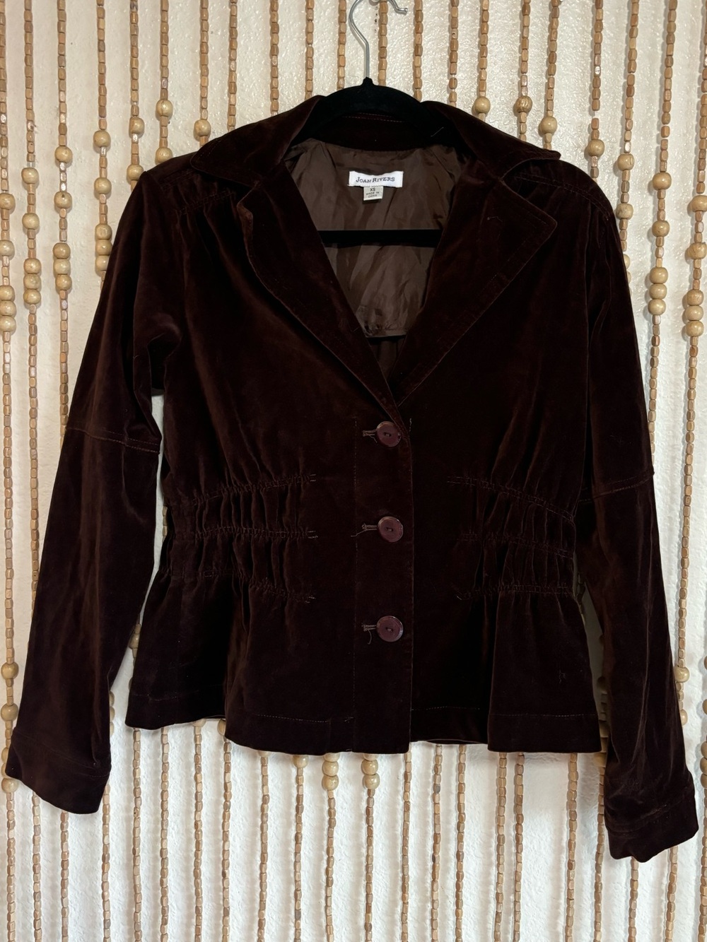 Vintage Joan River Y2K Wine Mom Brown Velvet 3 Button Stretch Long Sleeve Blazer